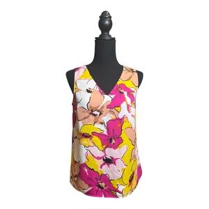 Nine West Women's Adaptive V-Neck‎ Shell Floral Sleeveless Colorful Top, Size XS